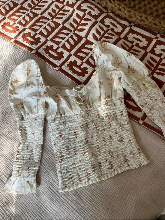 Reformation Floral Smocked Puff Sleeve
