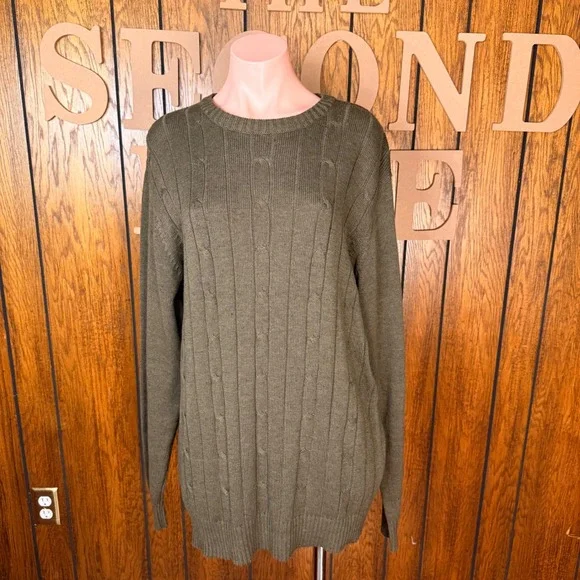 Oscar de la Renta Sweater Mens Large Olive Green Cable Knit Coastal Cottagecore