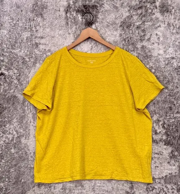 Eileen Fisher Top XL Womens Yellow Organic Linen Short Sleeve