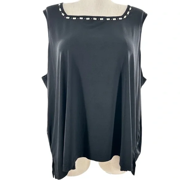 Maggie Barnes womens tank top size 4X 30-32 black beaded coastal grandma