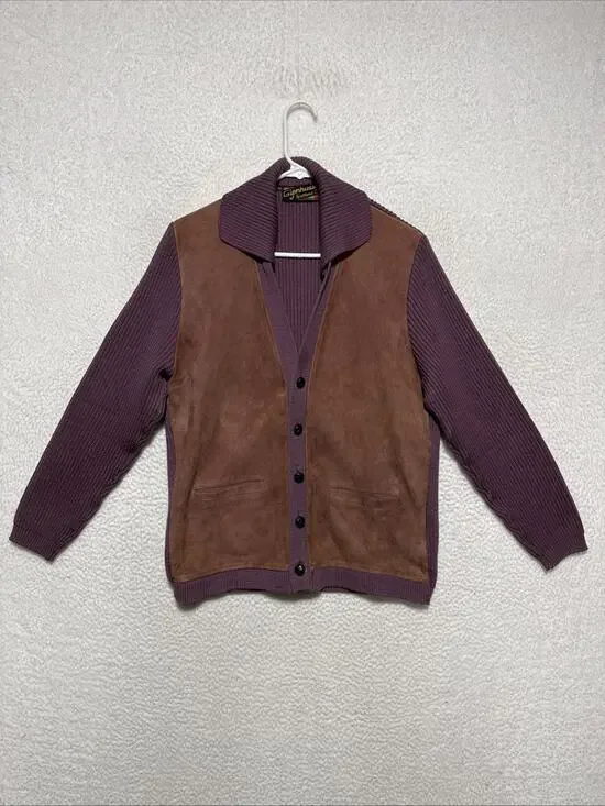 VTG 60’s Glenhusky Scotland Wool Suede Grandpa Cardigan Sweater L Cabincore