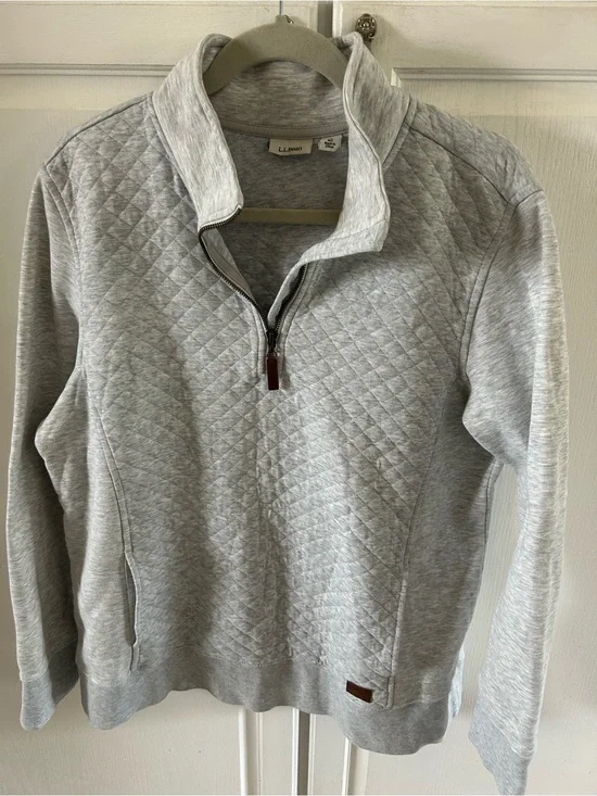 L.L. Bean Men's Quilted Zip-Up Pullover - Light Gray