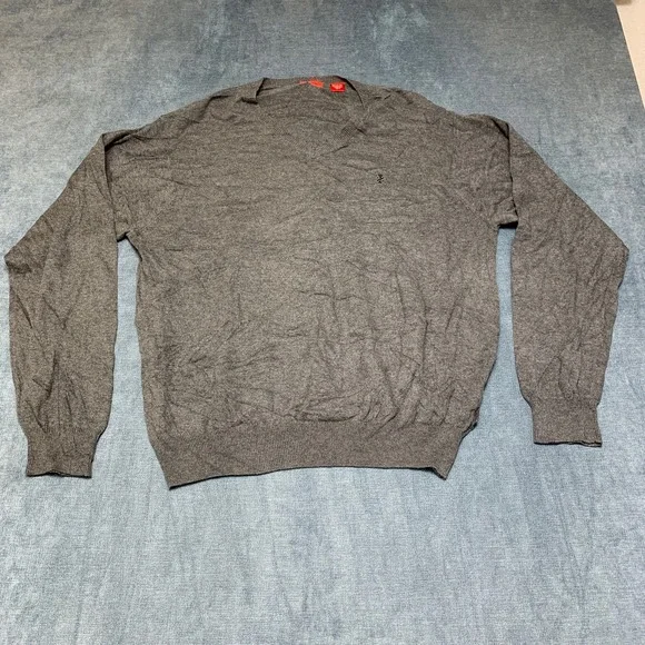 Izod Sweater Mens Large Gray V Neck Long Sleeve Ribbed Hem Winter Wear Pullover
