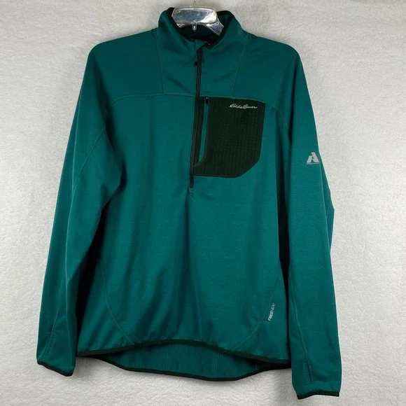 Eddie Bauer First Ascent FreeHeat Mens TXL Teal Green Grid Fleece Quarter Zip