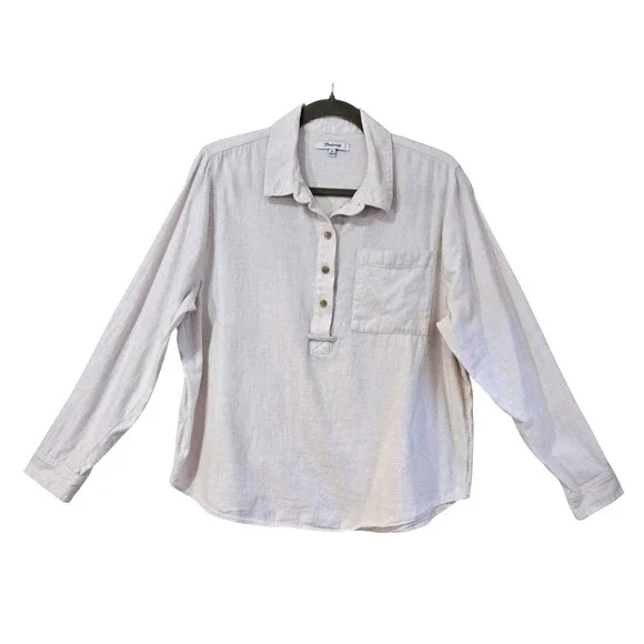 Gorpcore Madewell Do Well Popover Shirt Women's XL Oatmeal Cotton Long‎ Sleeve