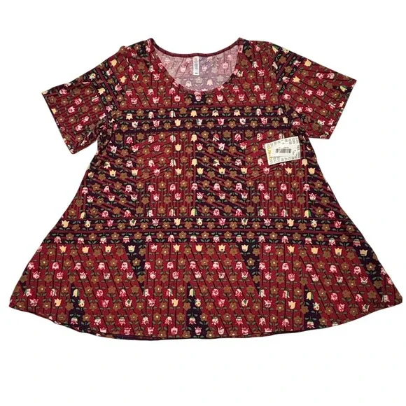LuLaRoe Womens‎ Top Size 3XL Perfect T Red Floral Short Sleeve Tunic NWT USA