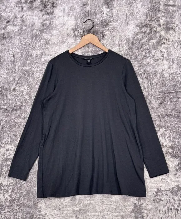 Eileen Fisher Shirt Small Womens Fine Jersey Gray Long Sleeve Tunic Top