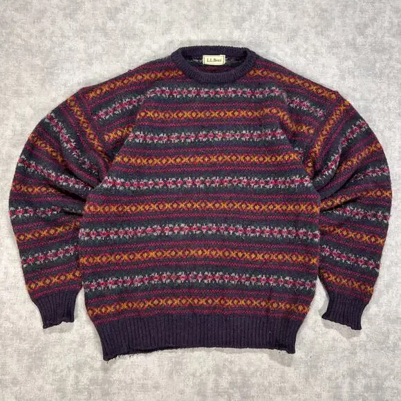 Vintage 80s LL Bean Fair Isle Nordic Wool Sweater Mens XL Multicolor Crewneck