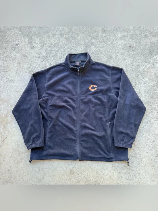 Vintage CHICAGO BEARS NFL Football Embroidered Full Zip Fleece Navy Blue Jacket
