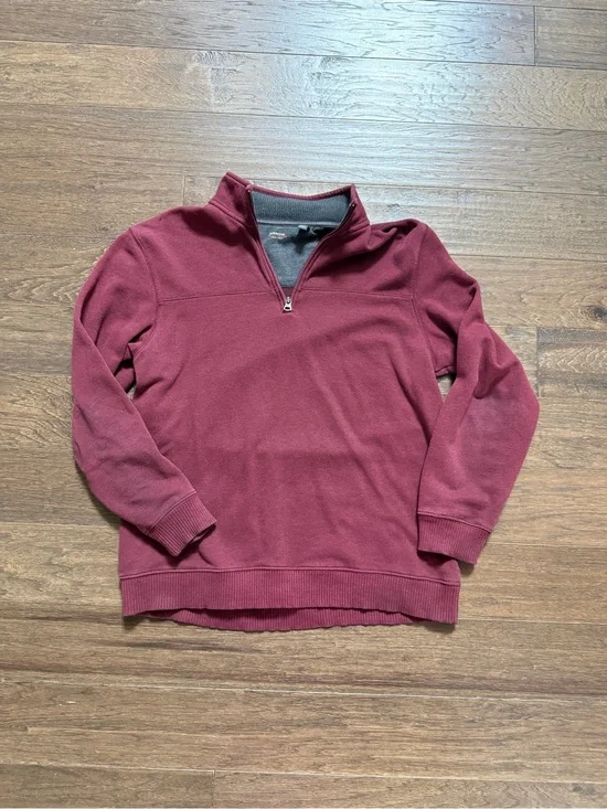 Arrow Men's Maroon Quarter-Zip Sweater Pullover, Cotton Blend