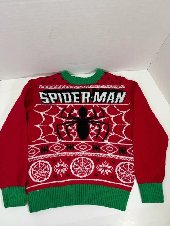 Spiderman Red Knit Crewneck with Green Trim