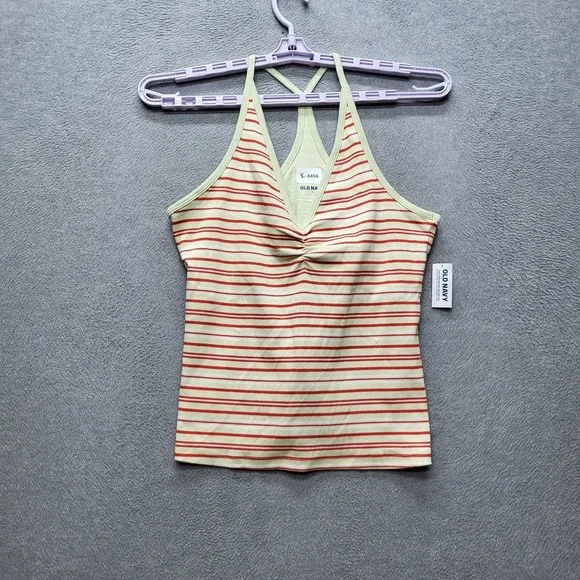 Old Navy Women Tank Top L TALL Yellow Striped Racerback‎ Crop NWT