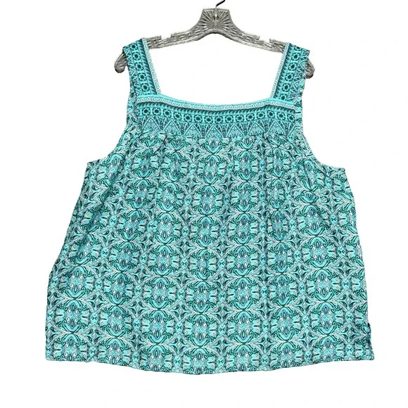 Talbots Tank Top Womens 2X Plus Paisley Blue Boho Resortwear Coastal Grandma