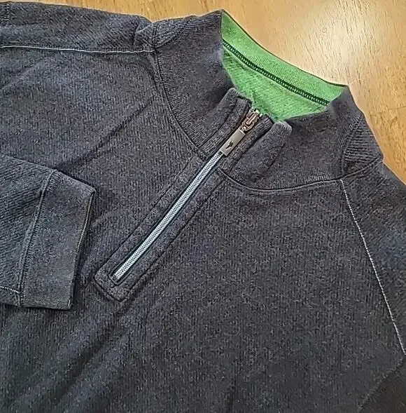 Tommy Bahama Mens L Blue Green 1/4 Zip Reversible Pullover Sweater Nautical
