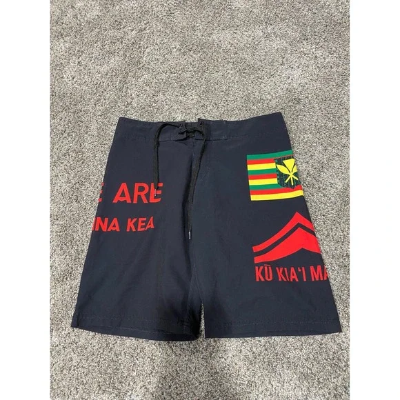 Wailoa We Are Mauna Kea Board Shorts Black Kanaka Maoli Flag Mens 31