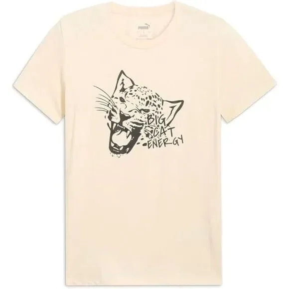 RARE PUMA Crew Neck Forever Better Cat Energy Short Sleeve Graphic Tee Lilac Sma