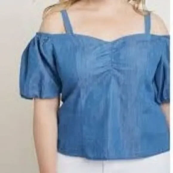 Eloquii 16 Chambray Cold Shoulder Top