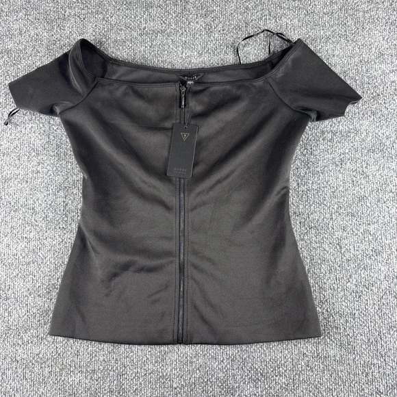 GUESS Blair Off The Shoulder Scuba Top Jet Black S W64P85R3PP0 NWT