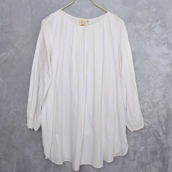 UNIQLO x Hana Tajima White Gathered Striped Tunic Top Size S Gauzy Mori Kei