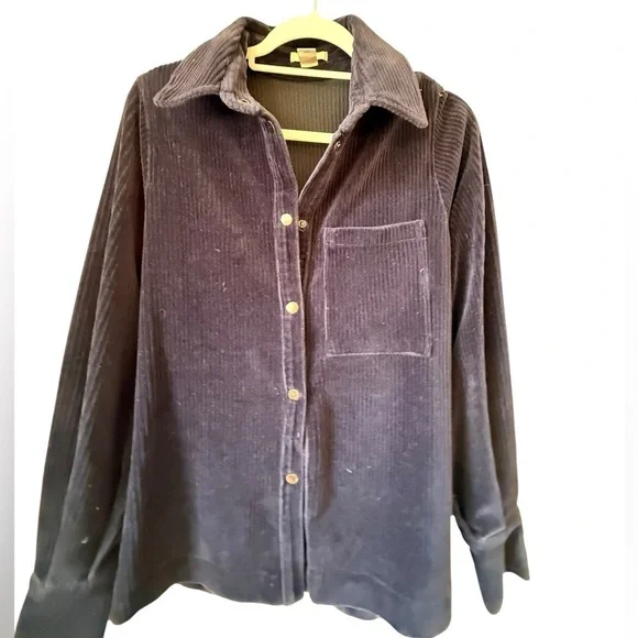 H&M Women's Button-Down Corduroy Shirt - Dark Navy