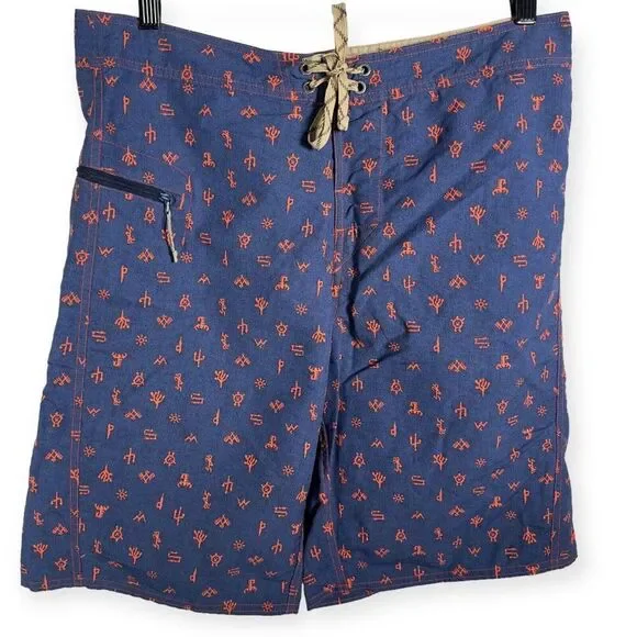 Patagonia Men's Shorts Wavefarer Printed Swim Trunks Size 34‎ Blue Orange