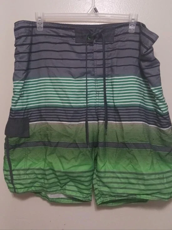 OP Mens Green and Gray Striped Board Swim Shorts 2xl(44-46) A-34