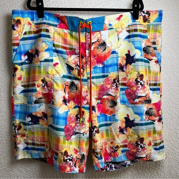 Robert Graham Men’s Swim Trunks Floral Patches Classic Fit Bathing‎ Suit Size 44