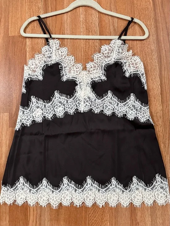 Rachel Zoe brown Satin Camisole with White Lace Trim