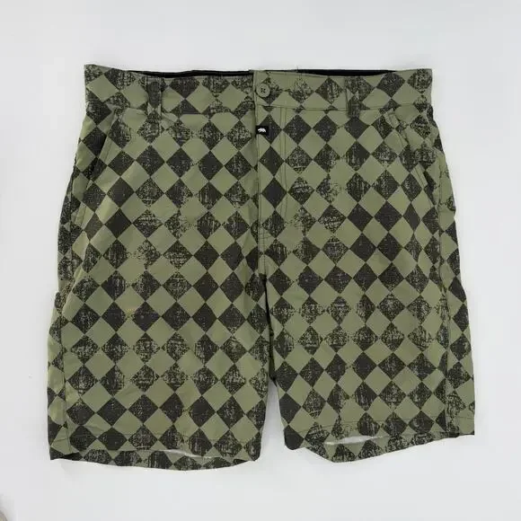 Ring Of Fire‎ Board Shorts Trunks 34 Olive Checkerboard Pattern 8