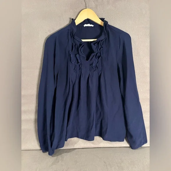 Current Air Ruffle Long Sleeve Navy Blouse Whimsy Flowy‎ Women’s Size Large