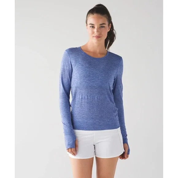 Lululemon Breeze By Long Sleeve II Heathered Sapphire Blue Size 4