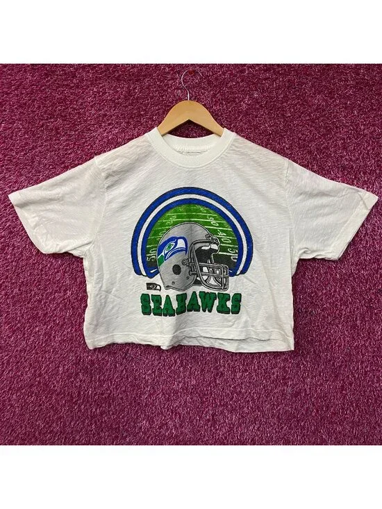 Junk Food Clothing Seattle Seahawks Game Time Women's Mock Neck Crop Tee Med