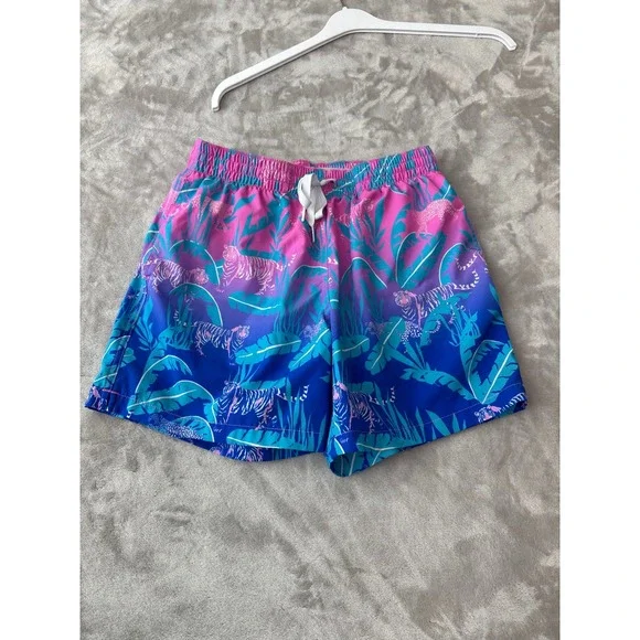 Chubbies Mens Pink Blue Ombre Jungle Tiger Leopard Swim Trunks Small 5.5 Inseam
