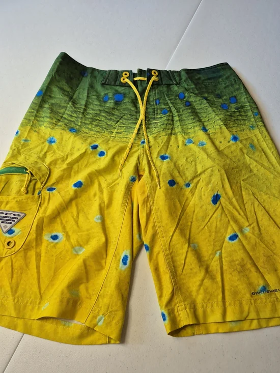 Men's Yellow & Green Gradient Swim Board Shorts with Blue Spot Pattern 4363/7