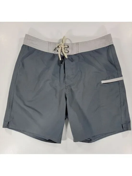 Fair Harbor Swim Trunks Mens 32 Pocket Performance Stretch Board Shorts Gray