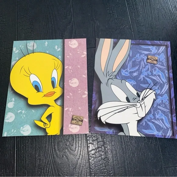 Vintage 1995  Looney Tunes Blues Tweety Bird Bugs Bunny Lot Of 2 Folders‎