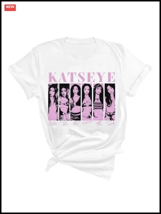 KATSEYE Vintage Photo Collage T Shirt Autographed Tee 100% Pure Cotton Casual