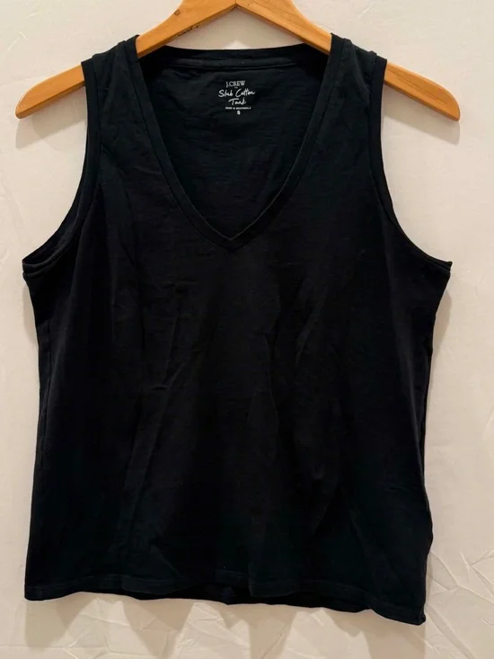 J. Crew Black V-Neck Slub Cotton Tank Size S