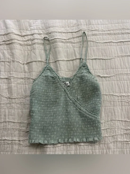 Hollister Light Sage Smocked Wrap-Front Cami