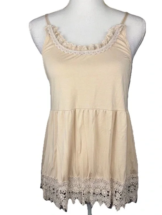 Babydoll Camisole M Beige Tank Top Lace Flowy Cottagecore Boho Chic Neutral‎