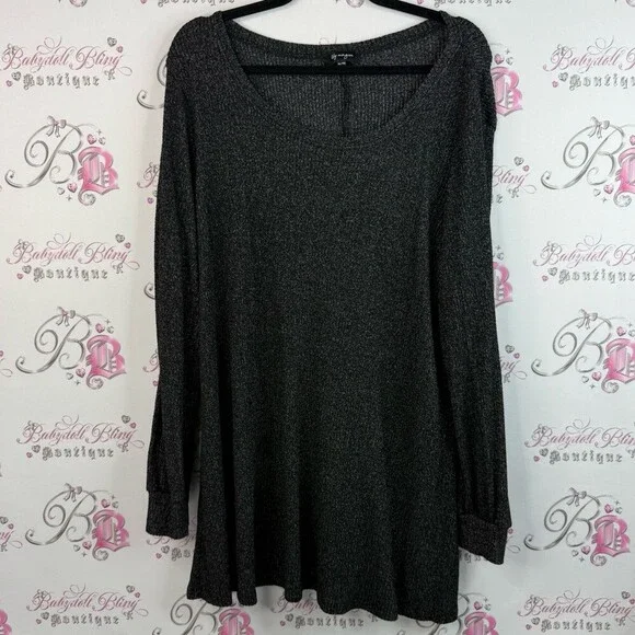 Lily Morgan shirt knit style heathered Black Long Sleeve Knit Top flowy