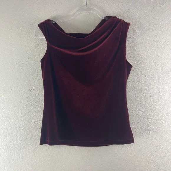 White House Black Market Velvet Cowl Neck Top Small Burgundy Wine Holiday Party