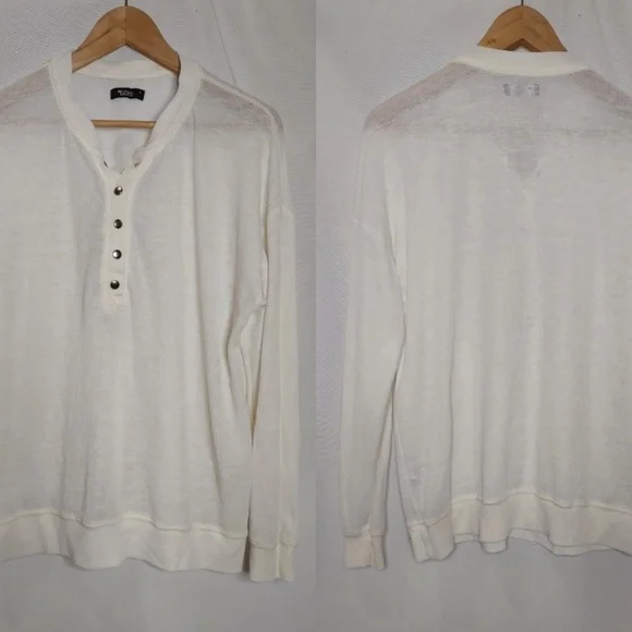 Michael Lauren FERRARI PULLOVER Burnout Lightweight Thermal Henley Cream White S