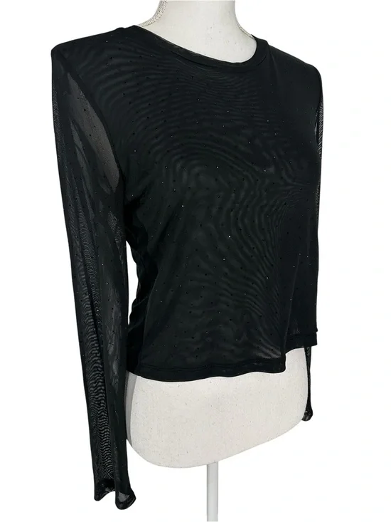 MADDEN GIRL / Black Sheer Long Sleeve Top / Tiny Rhinestone / Small (Estimated)