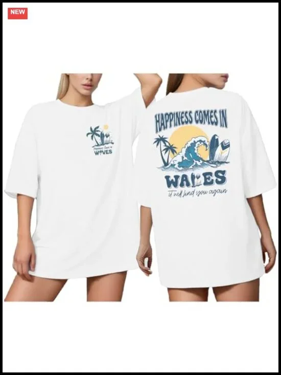 Oversized Hawaiian Beach Shirts for Women Cotton Blend Crewneck Short Sleeve