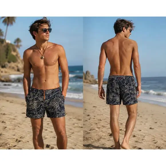 Lands End 3XL Tropical Board Shorts Drawstring  Quick Dry Swim Trunks Pockets