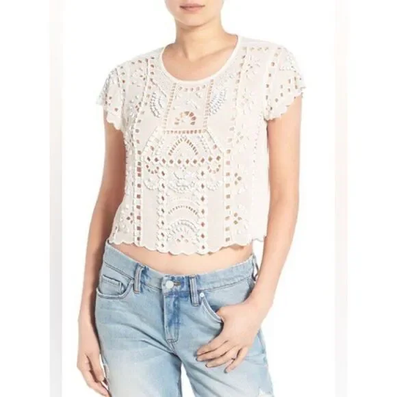 LOVERS+FRIENDS BEADS EMBROIDERED IVORY/white  COLOR SIZE Medium BLOUSE