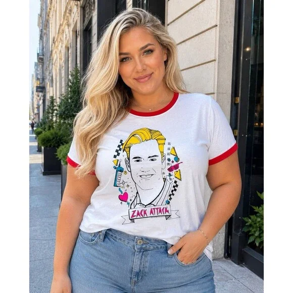 Zack Attack Saved By The Bell Ringer T-Shirt Womens XXL White Red Retro 80s