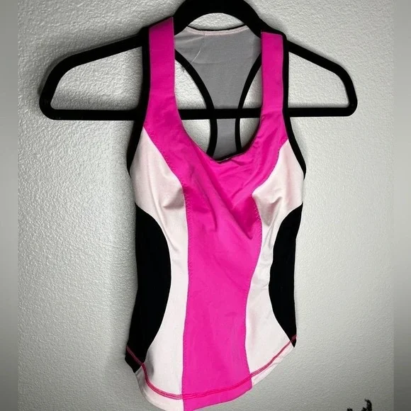 Lululemon Colorblock Racerback Built In Bra Tank Top Pink Black White Women's 2‎