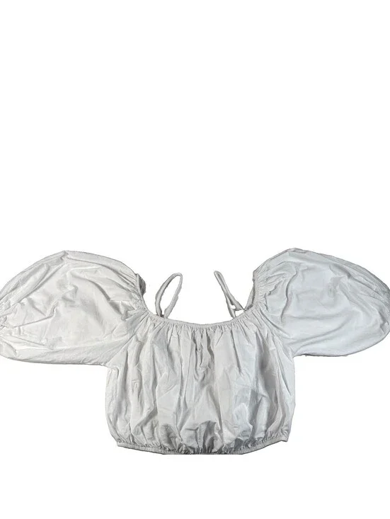 ZARA Womens Ballon Sleeve Crop Top Blouse White SZ Large New With Tag Pre Owned